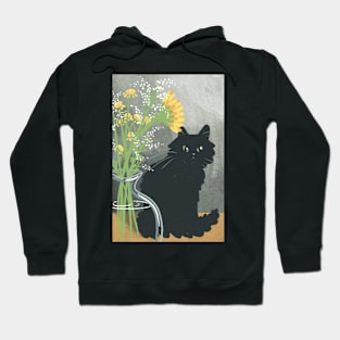 Black Cat with Flower Vase Hoodie